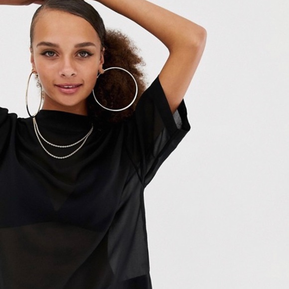 Collusion- Sheer High Neck Woven T-shirt - Picture 8 of 8